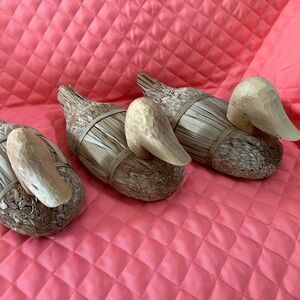 Handcrafted Wooden Duck Decor Set - Natural Brown